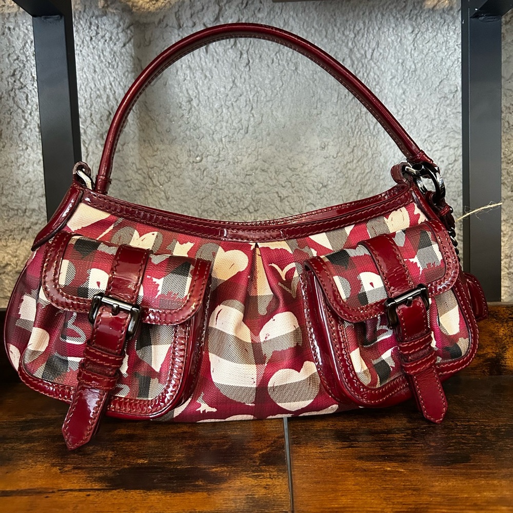 Burgundy Plaid Burberry Shoulder Bag •571